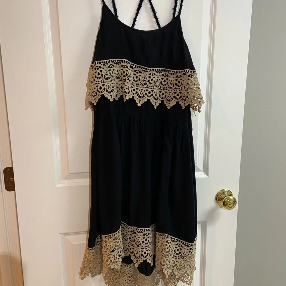 Free People Intimately Womens Sz XSmall Star Slip Crochet Black Boho Dress - Picture 2 of 16